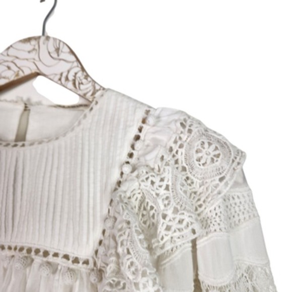 ULLA JOHNSON Blouse Womens 4 White Lily Lace Ruffle Boho Long Sleeve Cotton Top - Picture 5 of 16